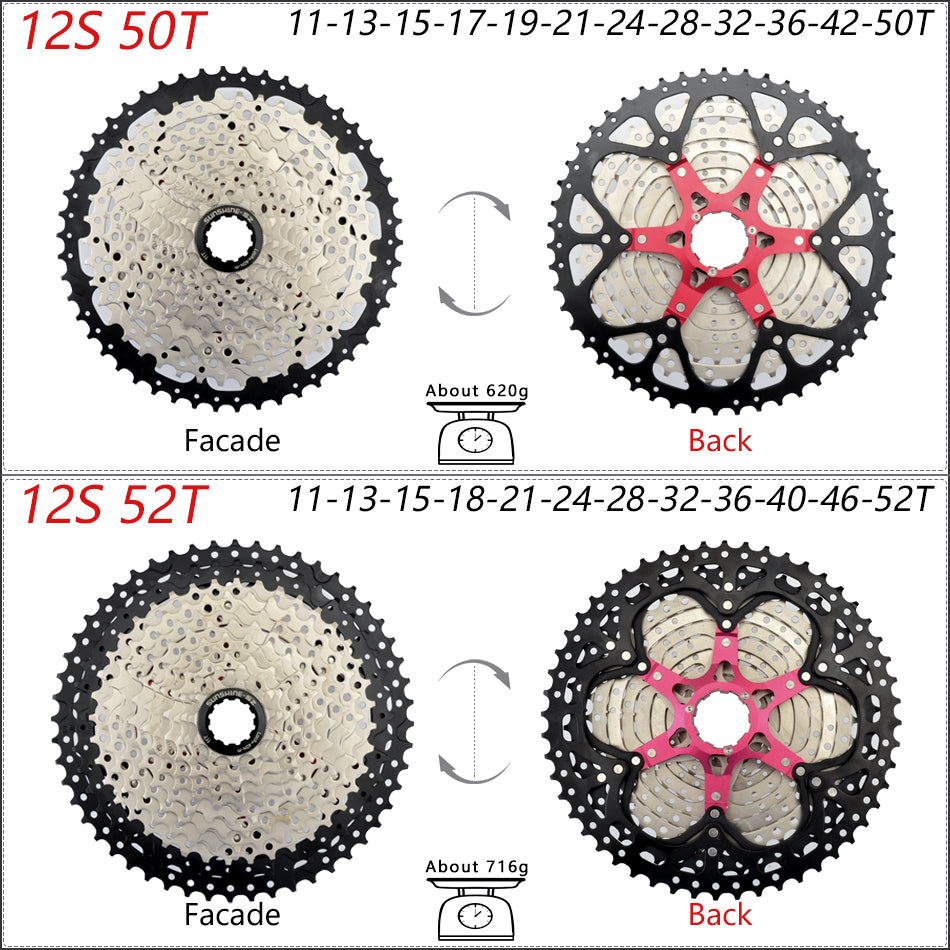 SUNSHINE Bicycle Cassette 8-12 Speed Freewheel - 32T to 52T Sprocket for Shimano/SRAM HG Flywheel