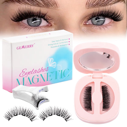GEMERRY Magnetic Eyelashes Set with Applicator – Natural Look Reusable No Glue Soft Strip False Lashes Makeup Kit