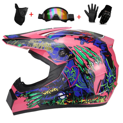 Youth & Kids Motorcycle Full Helmet - Children’s Motocross Casco Moto, Off-Road Protective Helmet with Goggles & Gloves
