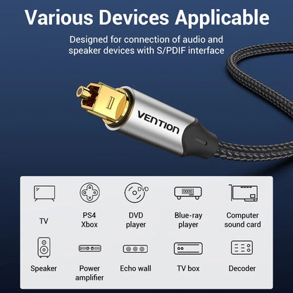 Vention Digital Optical Audio Cable – Toslink SPDIF Coaxial, 1m/2m for Amplifiers, Blu-ray, Xbox 360, PS4, Soundbar Fiber Cable