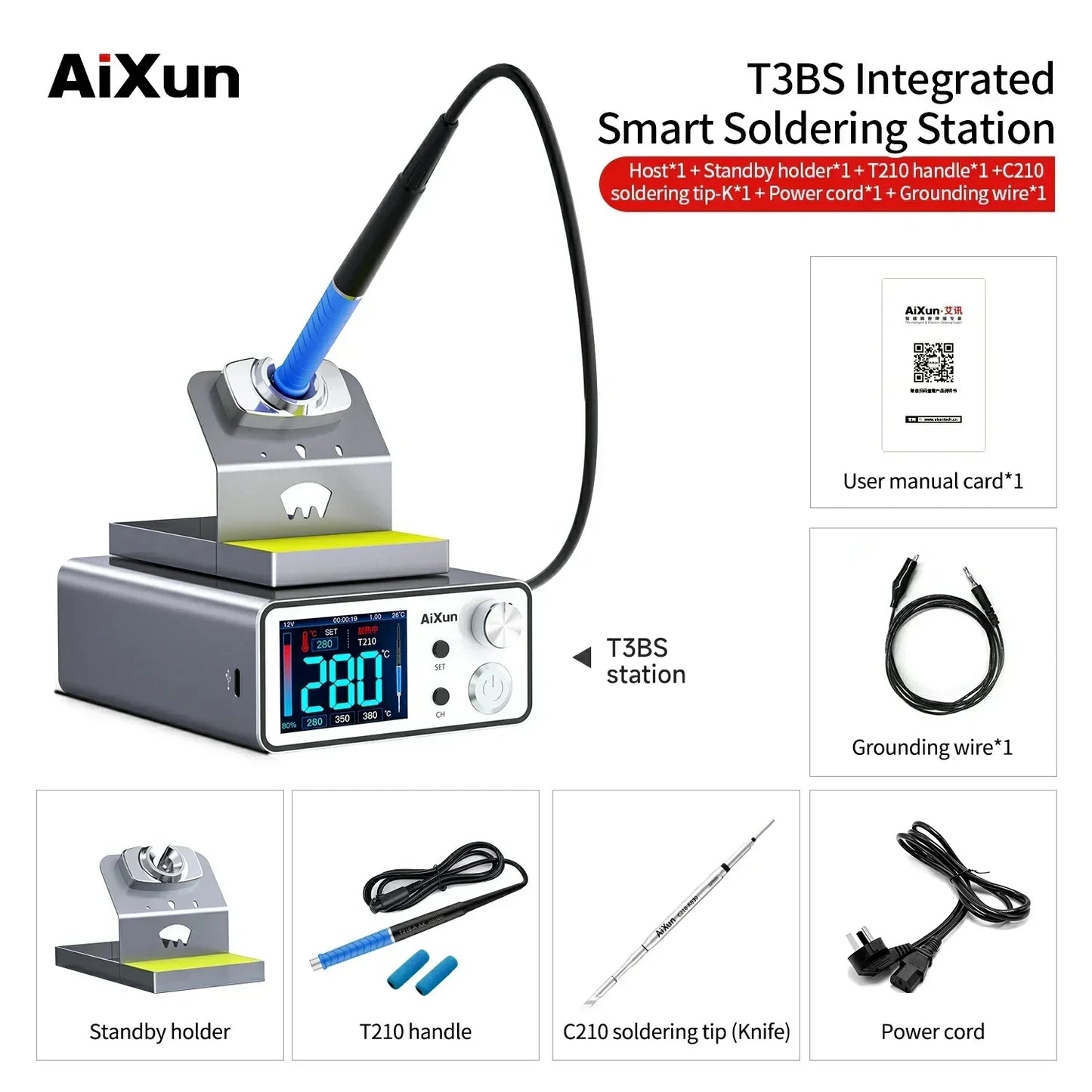 AIXUN T3A T3B Intelligent Soldering Station - T115/T210/T245/T12 Rework Station for PCB & BGA Soldering Tools