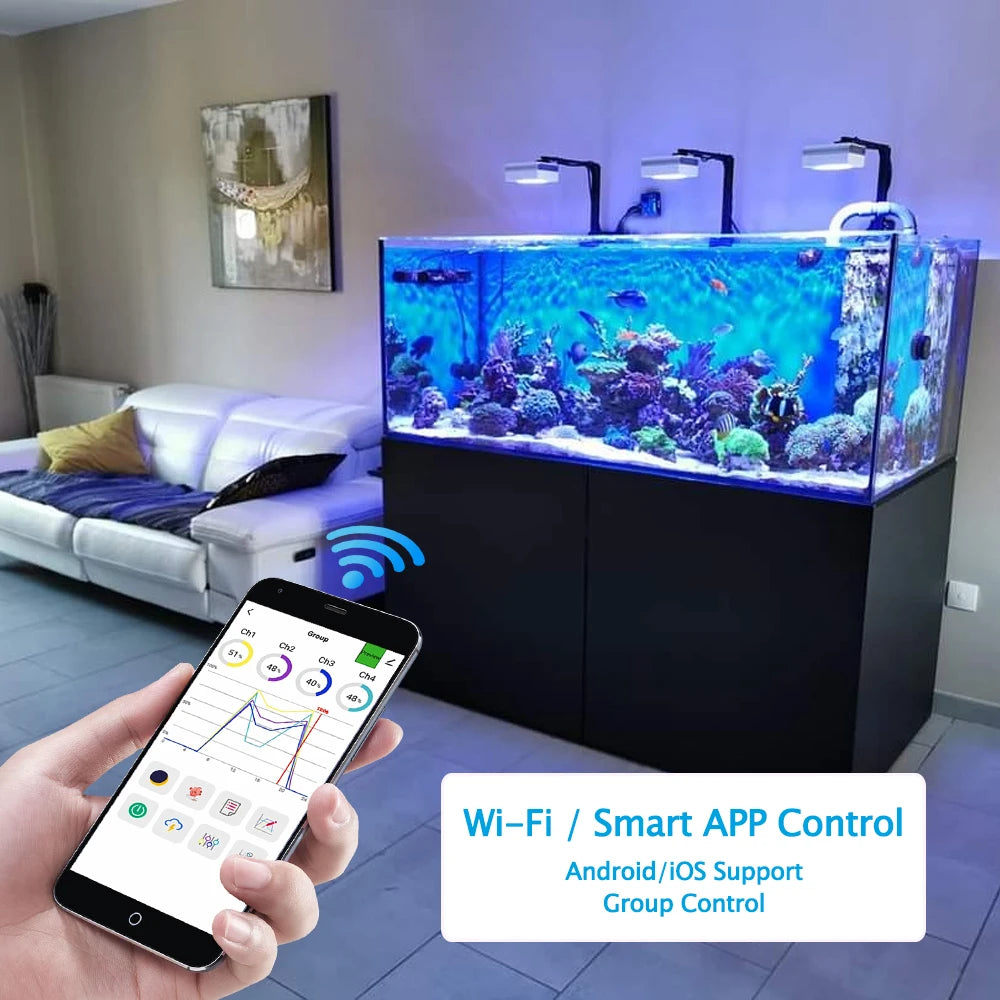 PopBloom RL90 WiFi LED Aquarium Light – Full Spectrum Reef Lamp for Saltwater Coral & Marine Tank Growth