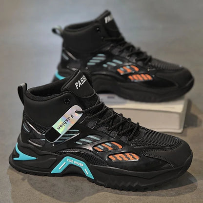 Men’s High-Top Sneakers 2024 – Breathable Summer Running Shoes with Air Cushion, Non-Slip Tennis & Fashion Ankle Boots