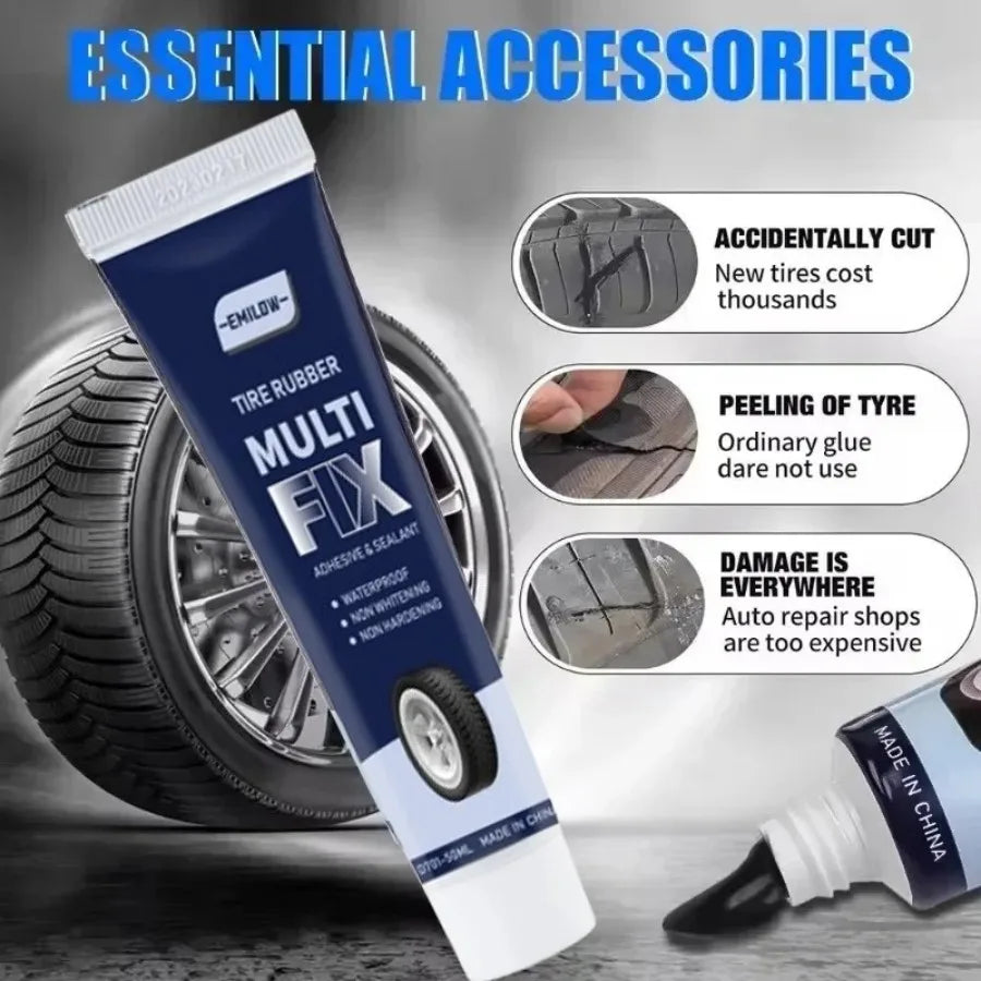 Universal Tire Repair Glue - Non-Corrosive Rubber Sealant for Tire Scratches & Crack Repair
