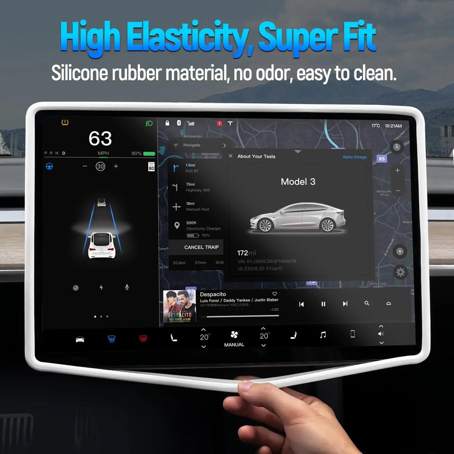 For Tesla Model 3 Y: Highland Screen Protector Silicone Frame - Display Edge Body Cover Central Control Accessories for 2022-2024