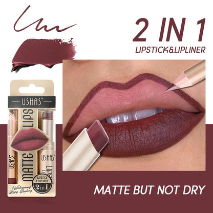 USHAS 12-Color Matte Lipstick & Lip Liner Set – Long-Lasting, Waterproof, Non-Stick Easy Coloring Lip Makeup Kit
