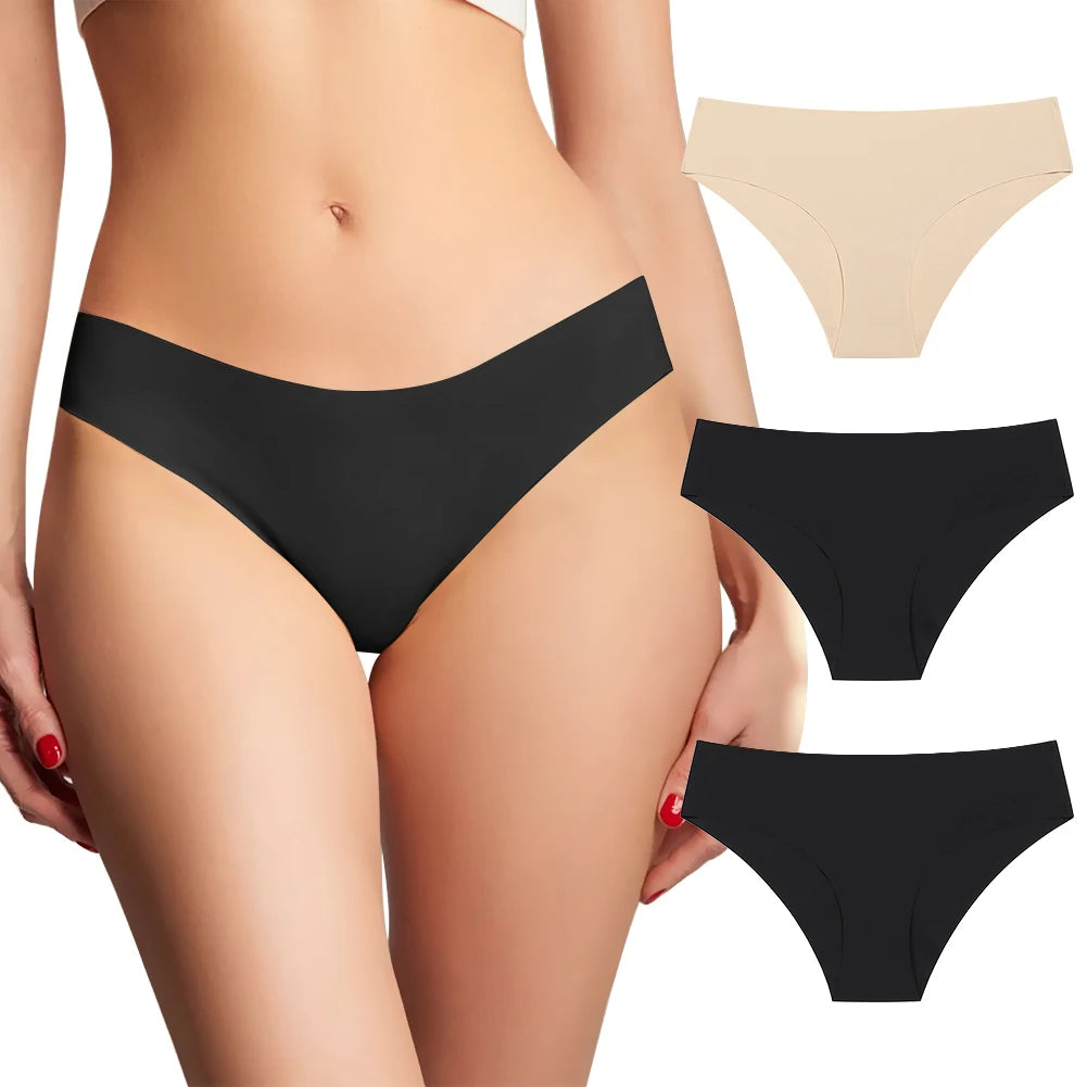 3PCS Sexy Seamless Low-Rise Women’s Underwear — Comfortable Invisible Solid Panties, Lingerie Briefs S-XL