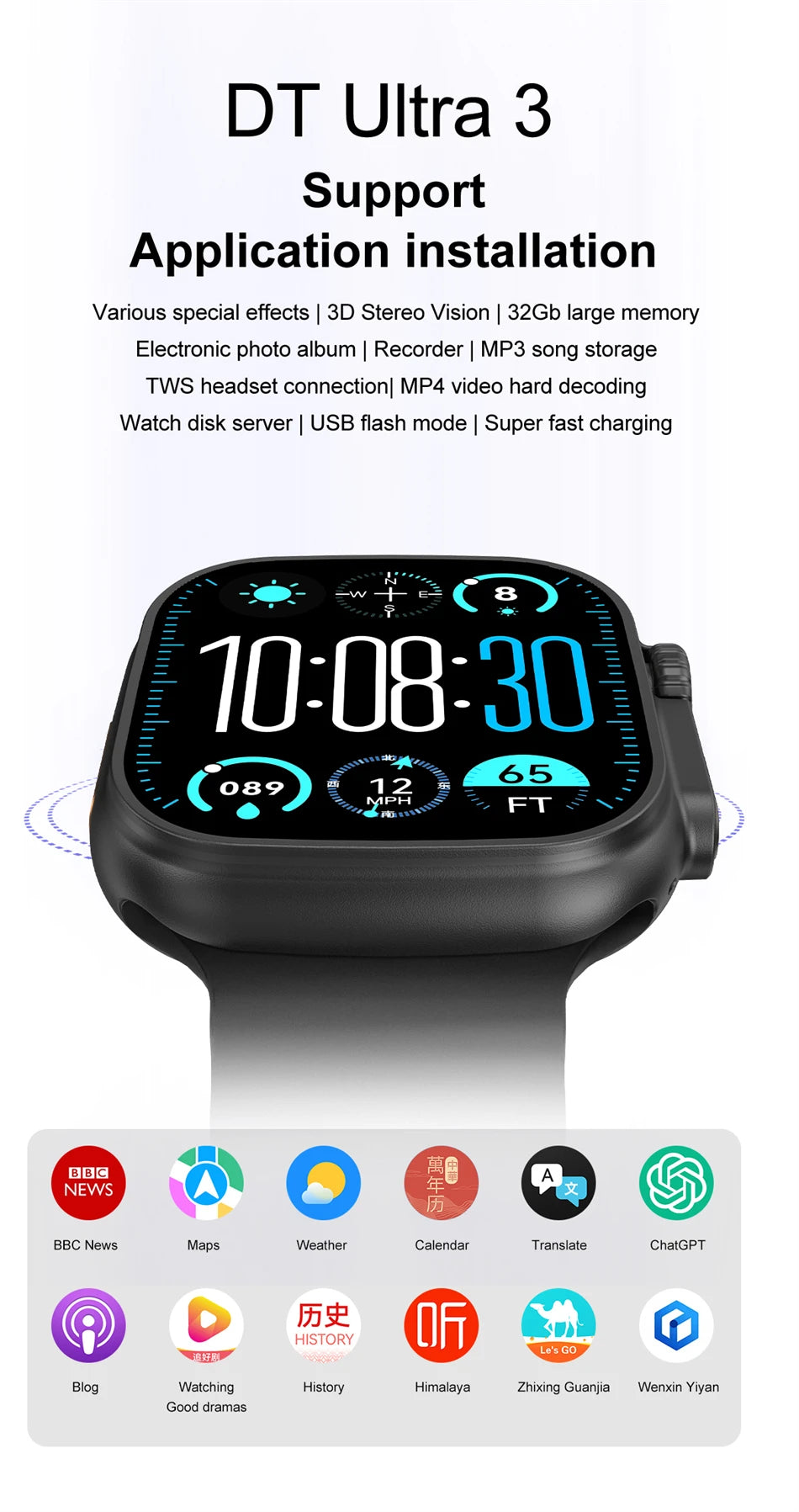 2025 DT Ultra 3 Pro Smartwatch – NFC, Bluetooth Call, Music & Video, Waterproof for Android & iOS, 32GB