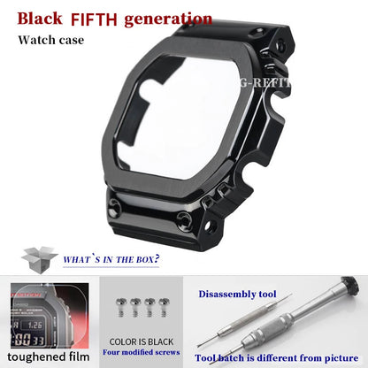 G-Refit V6.0 DW5600 Metal Bezel Kit - Stainless Steel Watch Band Strap & Case Accessories with Tools for GWB5600/GWM5610