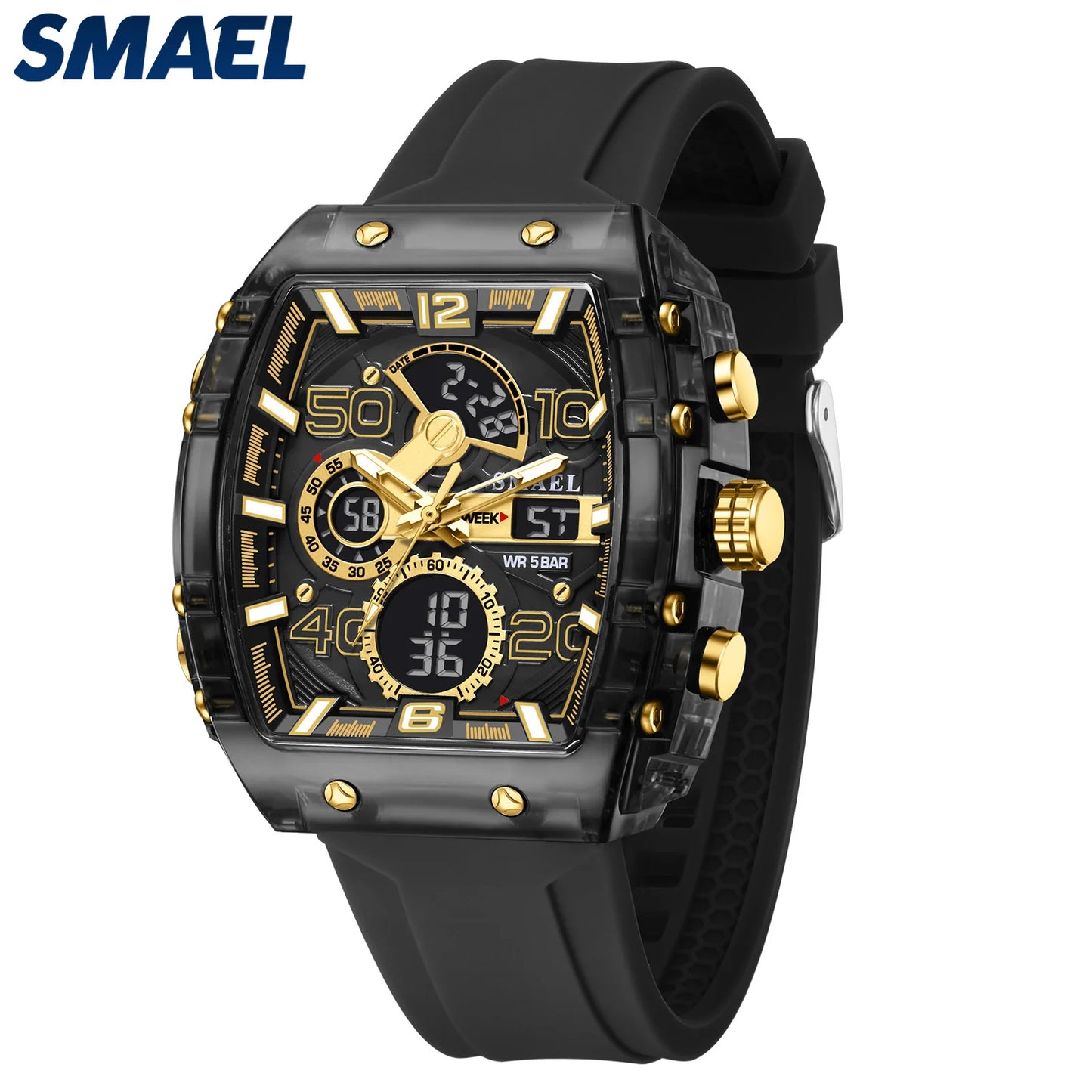 SMAEL 8109 Men’s Digital Sports Watch – Square Dual Display, Waterproof, Luminous, Multi-Color Fashion Electronic Wristwatch