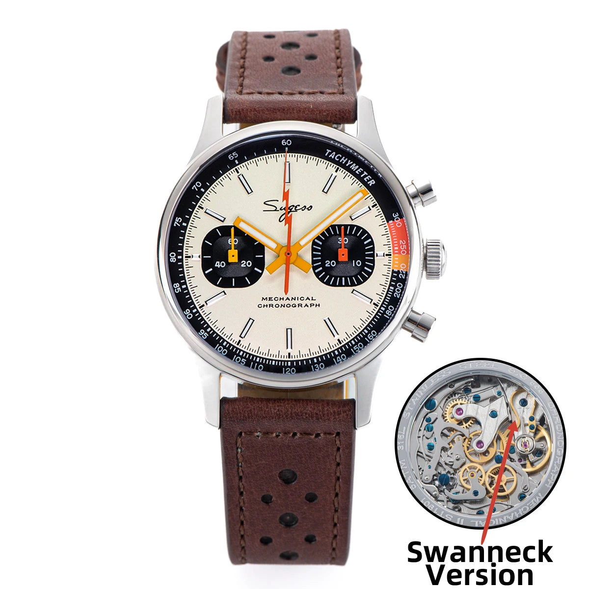 Sugess Pilot Men’s Chronograph Watch — Original ST1901 Mechanical Movement, Sapphire Crystal, Waterproof Racing Strap