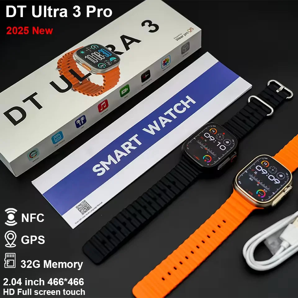 2025 DT Ultra 3 Pro Smartwatch – NFC, Bluetooth Call, Music & Video, Waterproof for Android & iOS, 32GB