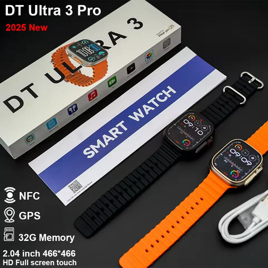 2025 DT Ultra 3 Pro Smartwatch – NFC, Bluetooth Call, Music & Video, Waterproof for Android & iOS, 32GB