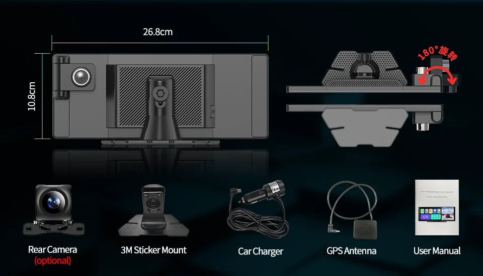 11.3" Imagebon H50 Dash Cam 4K - ADAS, Wireless CarPlay & Android Auto, 3-Channel Recording, Time Lapse & 24H Park Monitor