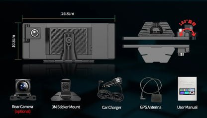 11.3" Imagebon H50 Dash Cam 4K - ADAS, Wireless CarPlay & Android Auto, 3-Channel Recording, Time Lapse & 24H Park Monitor