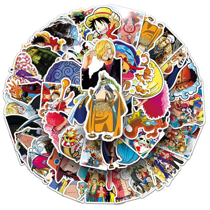 50PCS One Piece Luffy Anime Stickers – Waterproof Cartoon Decal Pack for Notebooks, Phones, Motorcycles & Skateboards