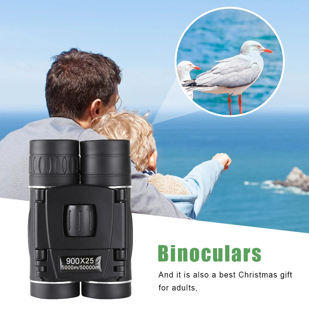 900x25 HD Zoom Portable Binoculars: Powerful Long-Range BAK4 Telescope Jumelles - Folding Low-Light Binoculars for Hunting, Camping