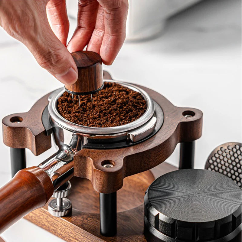 51/53/54/58mm Wood Coffee Tamper Station – Portafilter & Filter Screen Holder Stand for Espresso Barista Tools