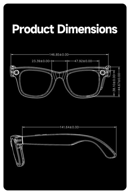 8MP Smart Glasses — AI Photo Recognition, Video Recording, Translation, Bluetooth, IP65 Waterproof, 270mAh Battery