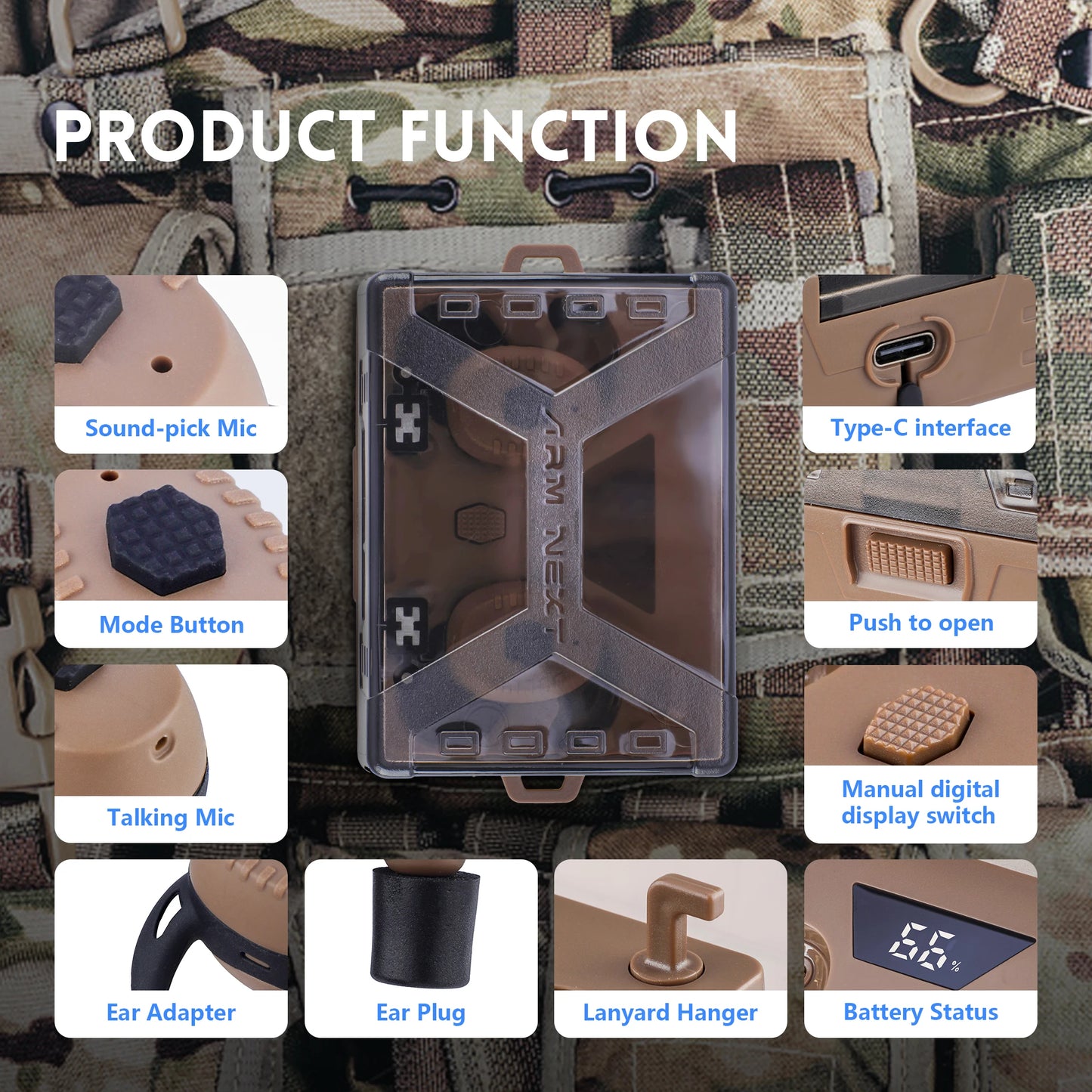 ARM NEXT E30 Tactical Bluetooth Headset – Electronic Noise-Cancelling Earplugs NRR27dB for Shooting
