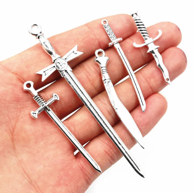 10pcs Antique Silver Sword Charms - DIY Jewelry Making Pendants Necklace Craft Accessories Findings