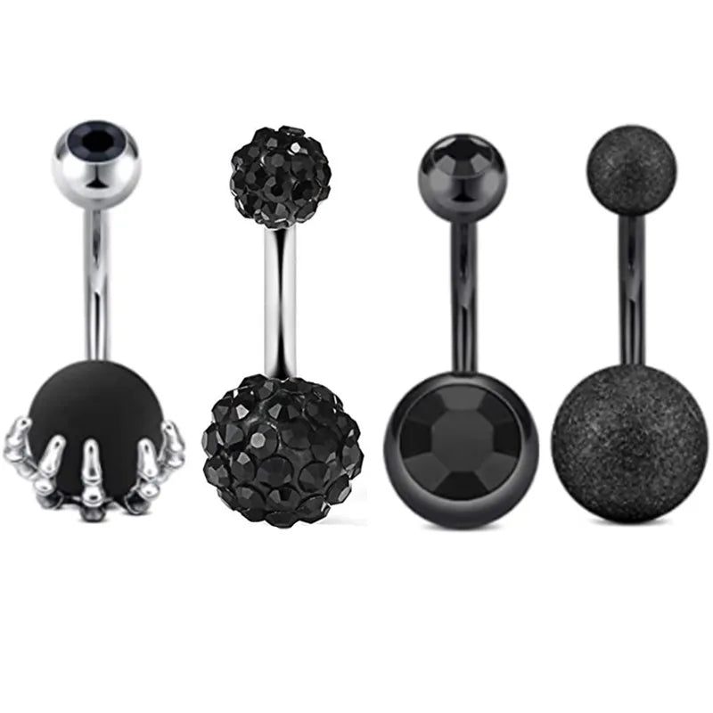 4PC Claw Belly Button Piercing Set – Surgical Steel Crystal Bee Navel Rings, Bulk CZ Belly Ring Pack for Women