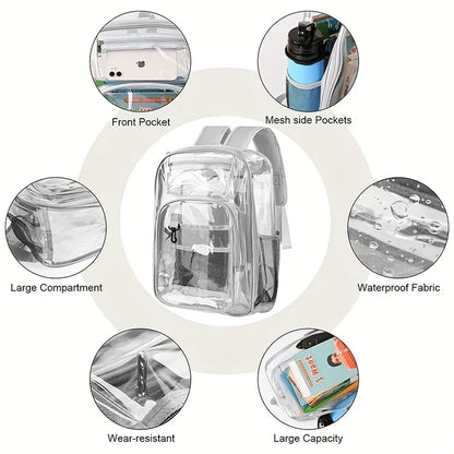 Clear PVC Backpack – Large Heavy Duty See-Through Bookbag with Reinforced Straps for School