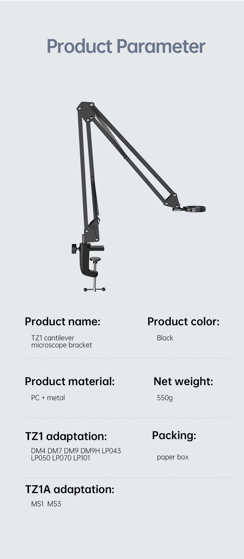 RIEVBCAU Flexible Microscope Arm Stand – Adjustable Metal Bracket, Coin Microscope Mount for DM4, DM7, DM9, MS1, MS3