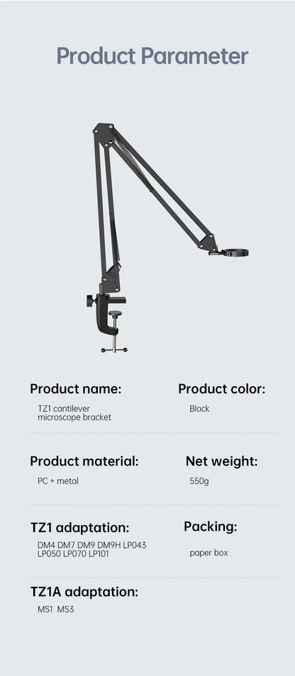 RIEVBCAU Flexible Microscope Arm Stand – Adjustable Metal Bracket Mount for DM4, DM7, DM9, MS1, MS3 Models