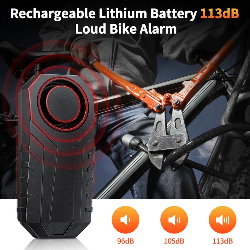 Wsdcam Vibration Bicycle Alarm – USB Rechargeable Anti-Theft Motorcycle Bike Alarm 113 dB Waterproof with Remote Control