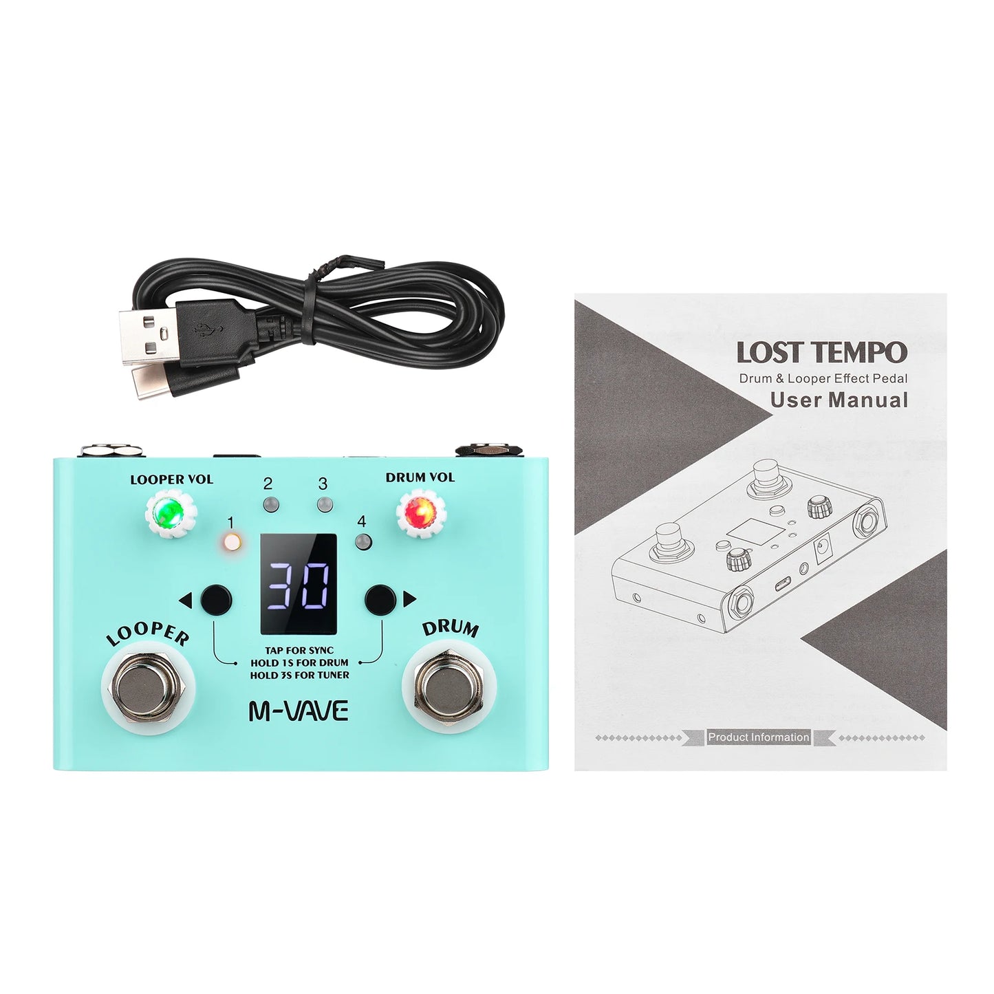 M-VAVE LOST TEMPO Effect Pedal – 2 in 1 Drum & Looper Mini Pedal with Double Footswitch, Drum Machine Pedal