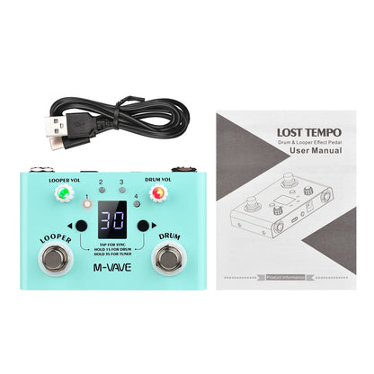 M-VAVE LOST TEMPO Effect Pedal – 2 in 1 Drum & Looper Mini Pedal with Double Footswitch, Drum Machine Pedal