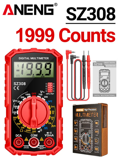 ANENG SZ308 1999-Count Multimeter — HFE Triode Tester, Square Wave Voltmeter & 10A Current Meter