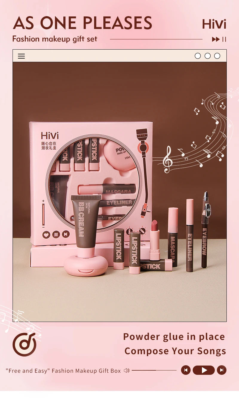 HiVi Makeup Gift Box Set – Powder, Glue, Lipstick & More, Perfect Valentine's Day Gift for Your Wife