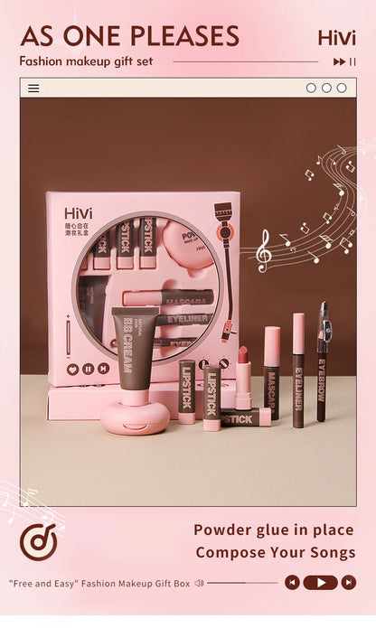 HiVi Makeup Gift Box Set – Powder, Glue, Lipstick & More, Perfect Valentine's Day Gift for Your Wife