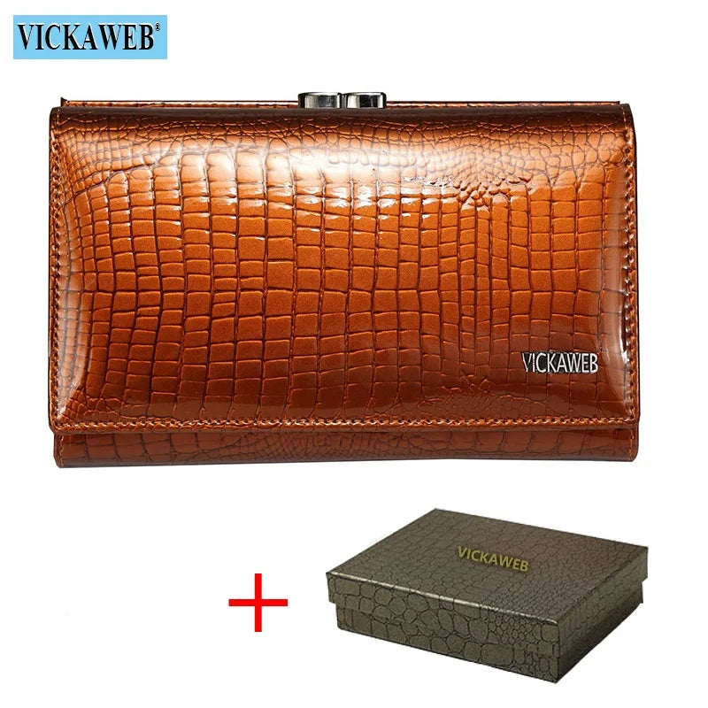 Women’s Genuine Leather Short Wallet – Fashion Alligator Hasp & Zipper Coin Purse AE2155