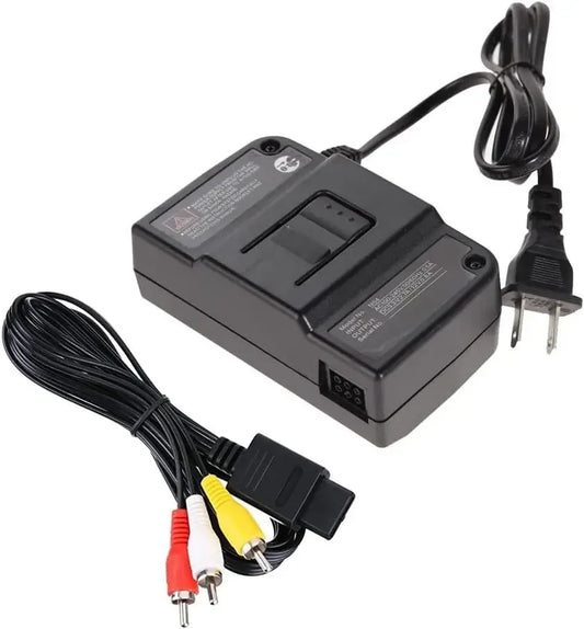 N64 Power Supply & AV Cable – Replacement AC Adapter with Composite Video Cord for Nintendo 64 (US Plug)