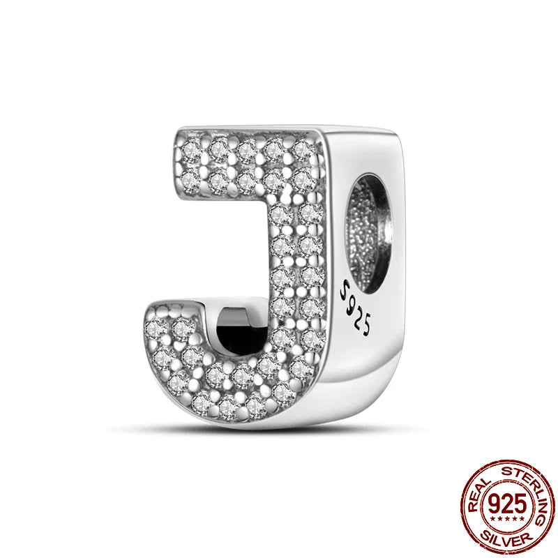 26 A-Z Alphabet Beads 925 Silver LOVE Letter Charms for 3mm Bracelets - CZ Zircon DIY Jewelry Gift