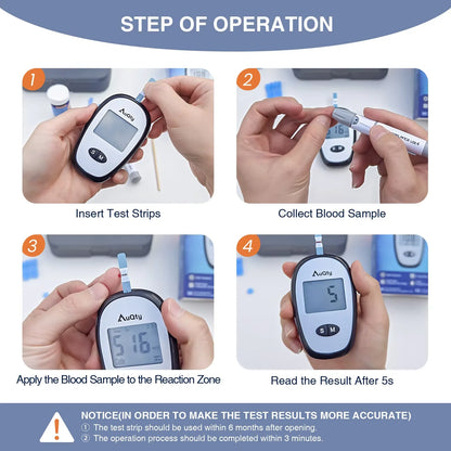 Blood Glucose Meter Kit - Digital Diabetes Monitor with Individually Wrapped Test Strips and Fast Results