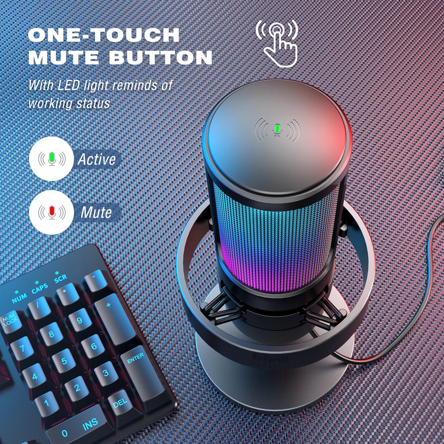 FIFINE A8 USB Microphone with RGB, Touch Mute & Headphone Output for Recording & Streaming on PC Mac
