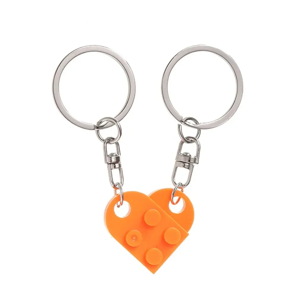 Love Heart Building Block Keychains - Matching Couple and Friendship Key Rings, Separable Brick Heart Gift