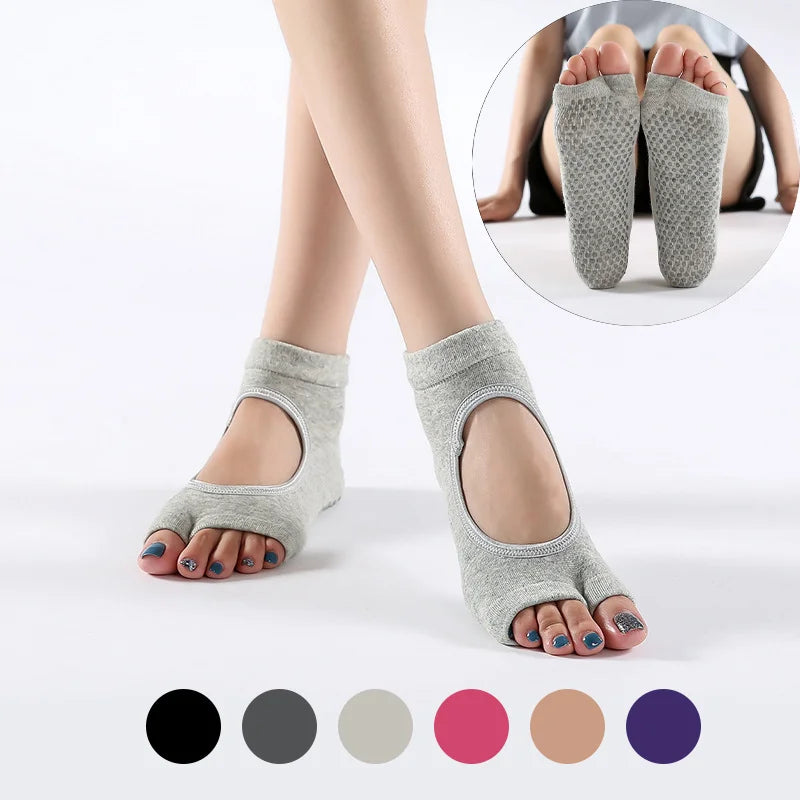 Women's Two-Toe Yoga Socks - Ballet Dance Half-Finger Slippers, Quick-Dry Breathable Non-Slip Silicone Sport Pilates Socks