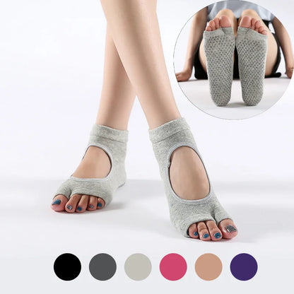 Women's Two-Toe Yoga Socks - Ballet Dance Half-Finger Slippers, Quick-Dry Breathable Non-Slip Silicone Sport Pilates Socks