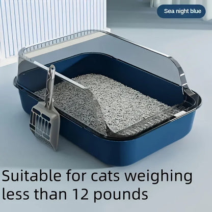 Semi-Enclosed Cat Litter Box - High-Sided Splashproof Kitten Toilet Tray for Indoor Pet Use