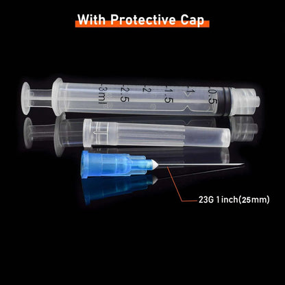20 Pack 3ml Disposable Luer Lock Syringes with 23G 1" Stainless Steel Needles – Individually Sealed for Pet & Farm Animal Use