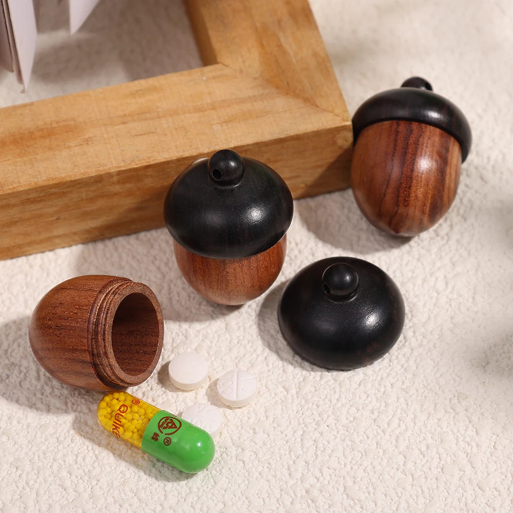 Mini Wood Acorn Pendant Box - 5/1Pcs Portable Multi-Purpose Rescue Pill Case & DIY Storage Container