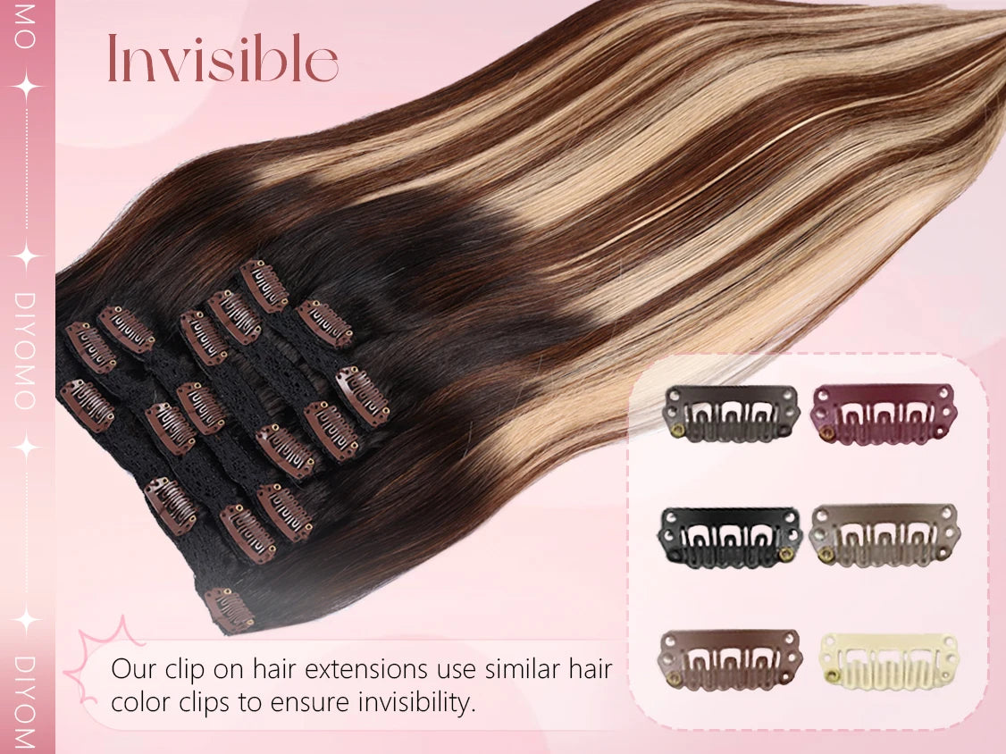 Natural Black Straight Human Hair Extensions - 7-Piece PU Clip-In Invisible Weft Set 116g