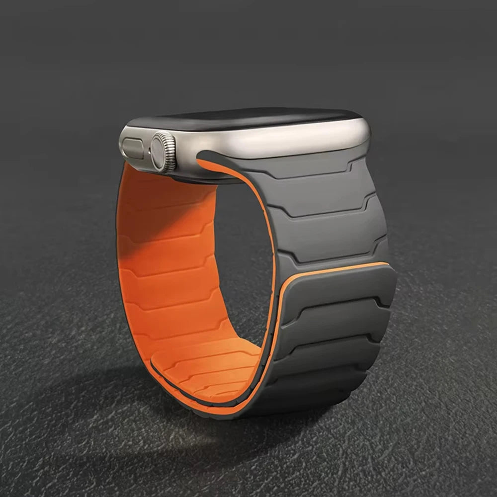 Silicone Magnetic Strap for Apple Watch - Adjustable Band for 49mm/46mm/45mm/44mm/42mm/41mm/40mm Series Ultra, SE & More