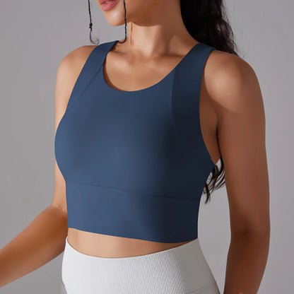 Women's Nylon Sports Bra – Elastic Yoga Crop Top, Stretch Gym Fitness Bra for Training & Activewear