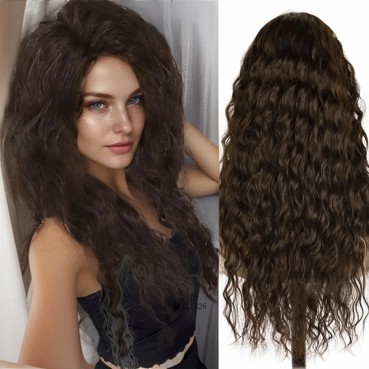 Ash Blonde Synthetic Wig – 26" Long Curly Ombre Hair, Fluffy Wave Wig for Women, Costume & Party Wig